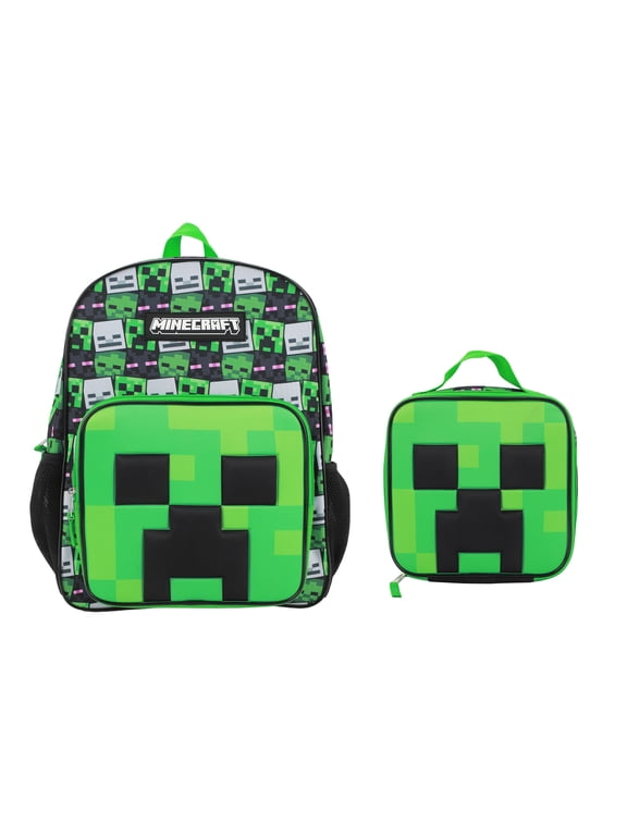 Minecraft Creepers 2-Piece 16"Premium Backpack & Lunch Box Set For School And Travel