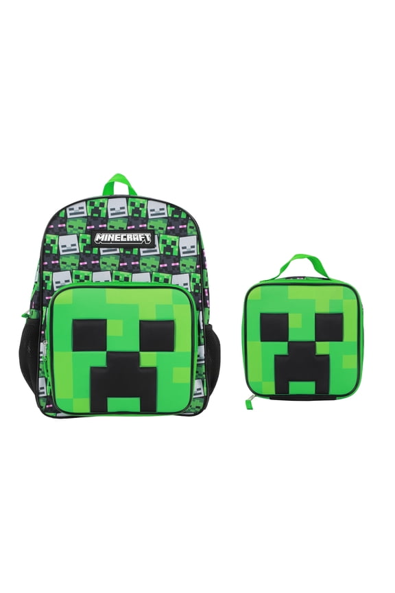 Minecraft Creepers 2-Piece 16"Premium Backpack & Lunch Box Set For School And Travel