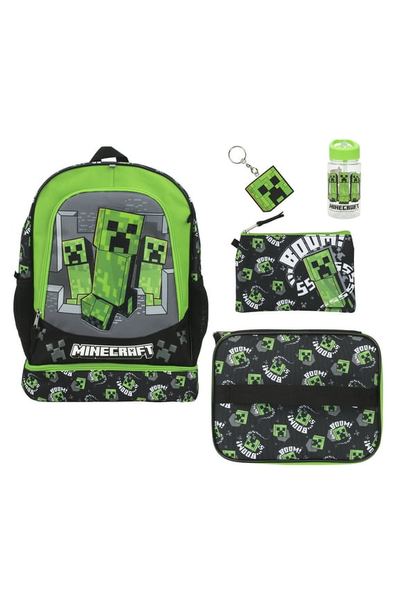 Minecraft Creepers 5-Piece 16" Backpack Set For School & Travel