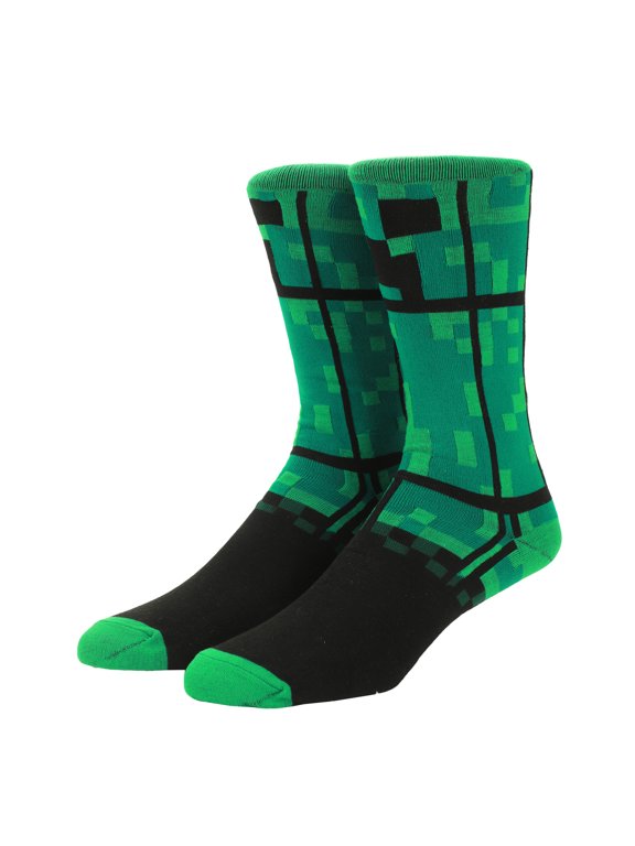 Minecraft Creepers Adult Green Casual Crew Socks-OSFA