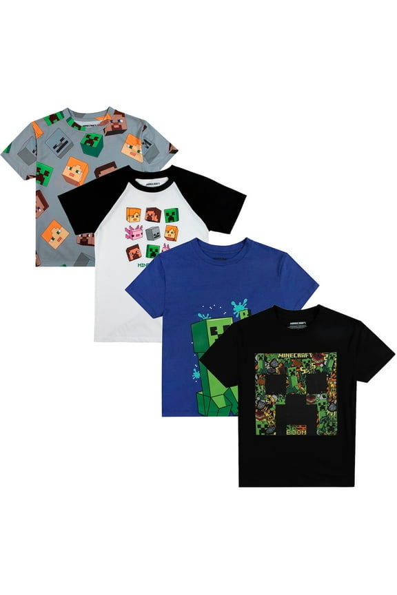 Minecraft Creepers And Character Heads Crew Neck Short Sleeve 4pk Boy's Tees-XL