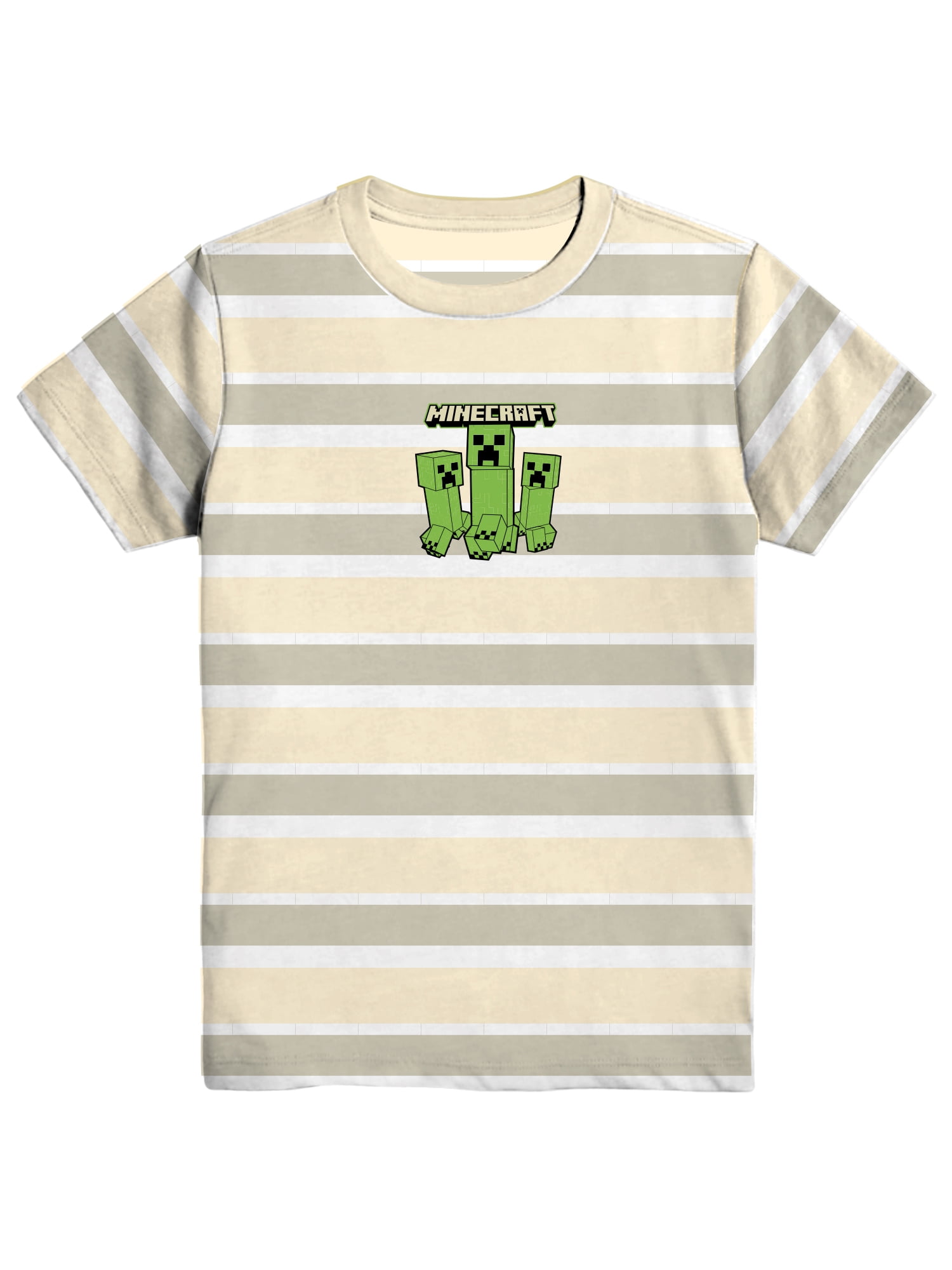 Minecraft Creepers, Boys Graphic Crew Neck Short Sleeve Embroidered Striped Tee, Sizes 4-18
