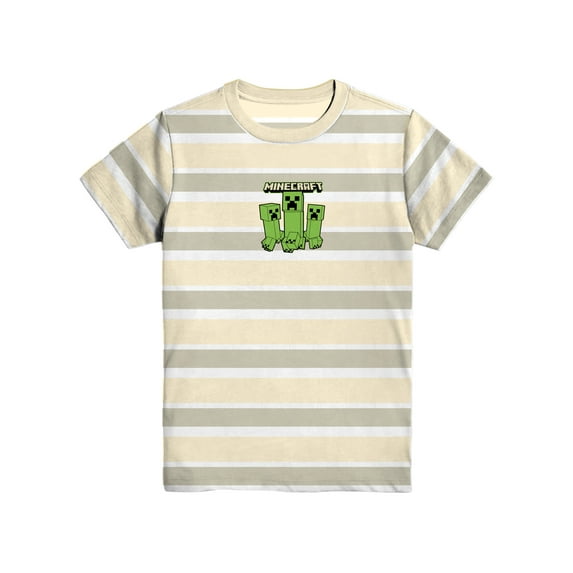 Minecraft Creepers, Boys Graphic Crew Neck Short Sleeve Embroidered Striped Tee, Sizes 4-18