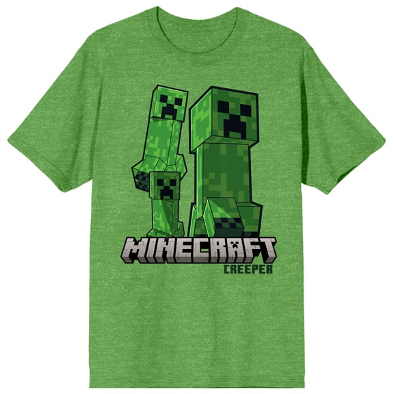 Minecraft Creepers Men’s Green Heather Short Sleeve Tee-3XL