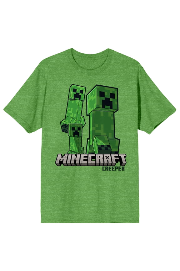 Minecraft Creepers Men’s Green Heather Short Sleeve Tee-3XL