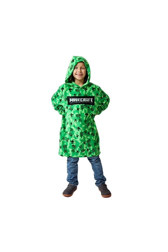Minecraft Creepers & TNT Long Sleeve Boy's Wearable Kids Hoodie Blanket-L/XL