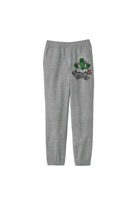 Minecraft Creepers Youth Athletic Gray Jogger Sweatpants-Medium