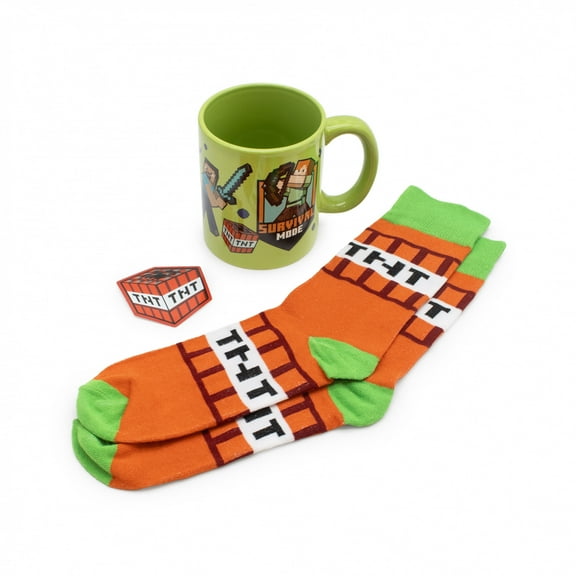 Minecraft Creepers and TNT Mug Sock and Sticker Gift Set