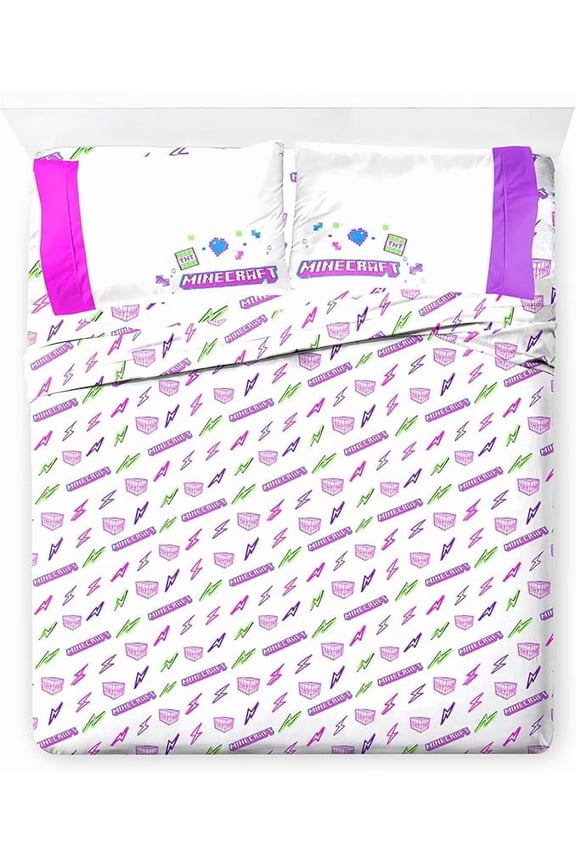 Cyber Neon 4 Piece Full Size Bed Sheets Set - Girl Gaming Bedding