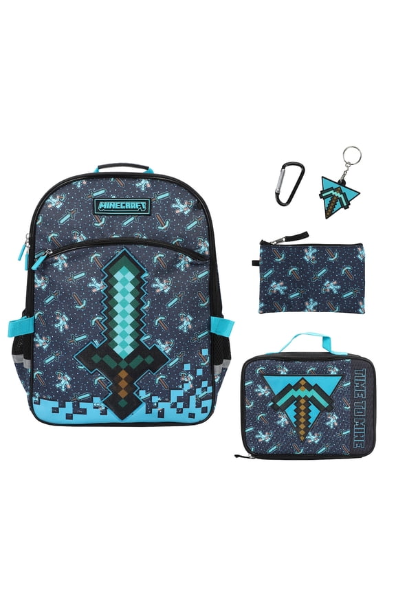 Minecraft Diamon Sword 5-Piece 16 Backpack And Lunch Set For School & Travel