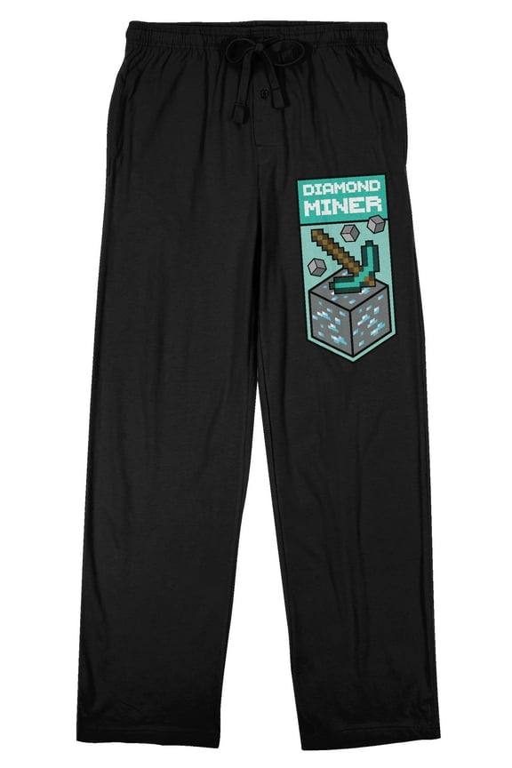 Minecraft Diamond Miner Men's Black Sleep Pajama Pants-Medium