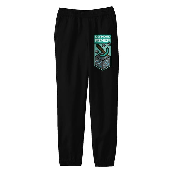 Minecraft Diamond Miner Symbol Youth Black Graphic Jogger Pants-Large