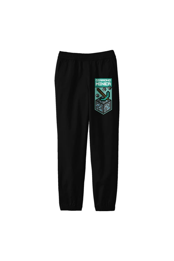 Minecraft Diamond Miner Symbol Youth Black Graphic Jogger Pants-Medium