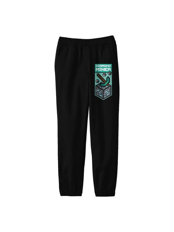 Minecraft Diamond Miner Symbol Youth Black Graphic Jogger Pants-Small