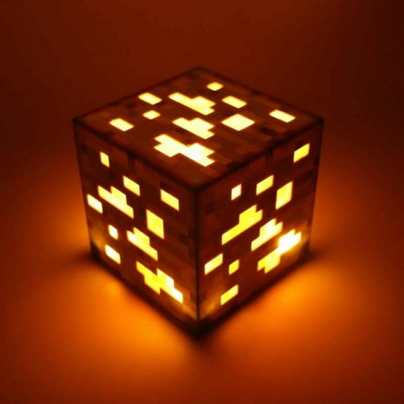 Minecraft Diamond Ore LED Night Light - Orange, Color Changing Rechargeable Lamp with Touch Control, 3 Light Modes, 7.5 Inch Cube