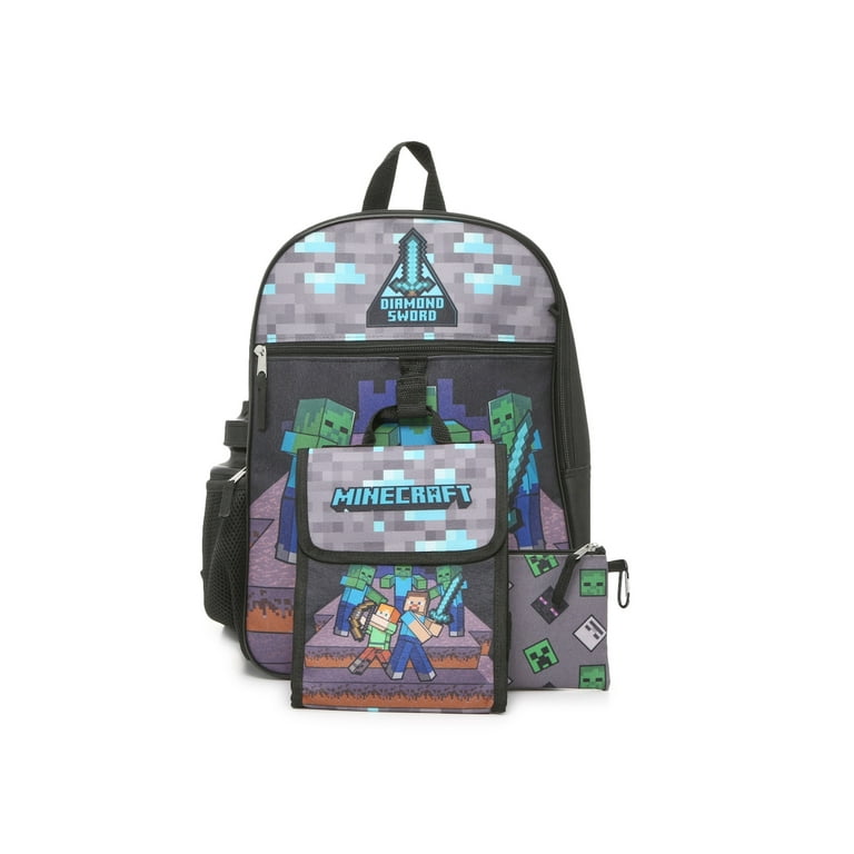 Minecraft Diamond Sword Backpack 5 PIECE Set for Boys & Girls, 16 inch 