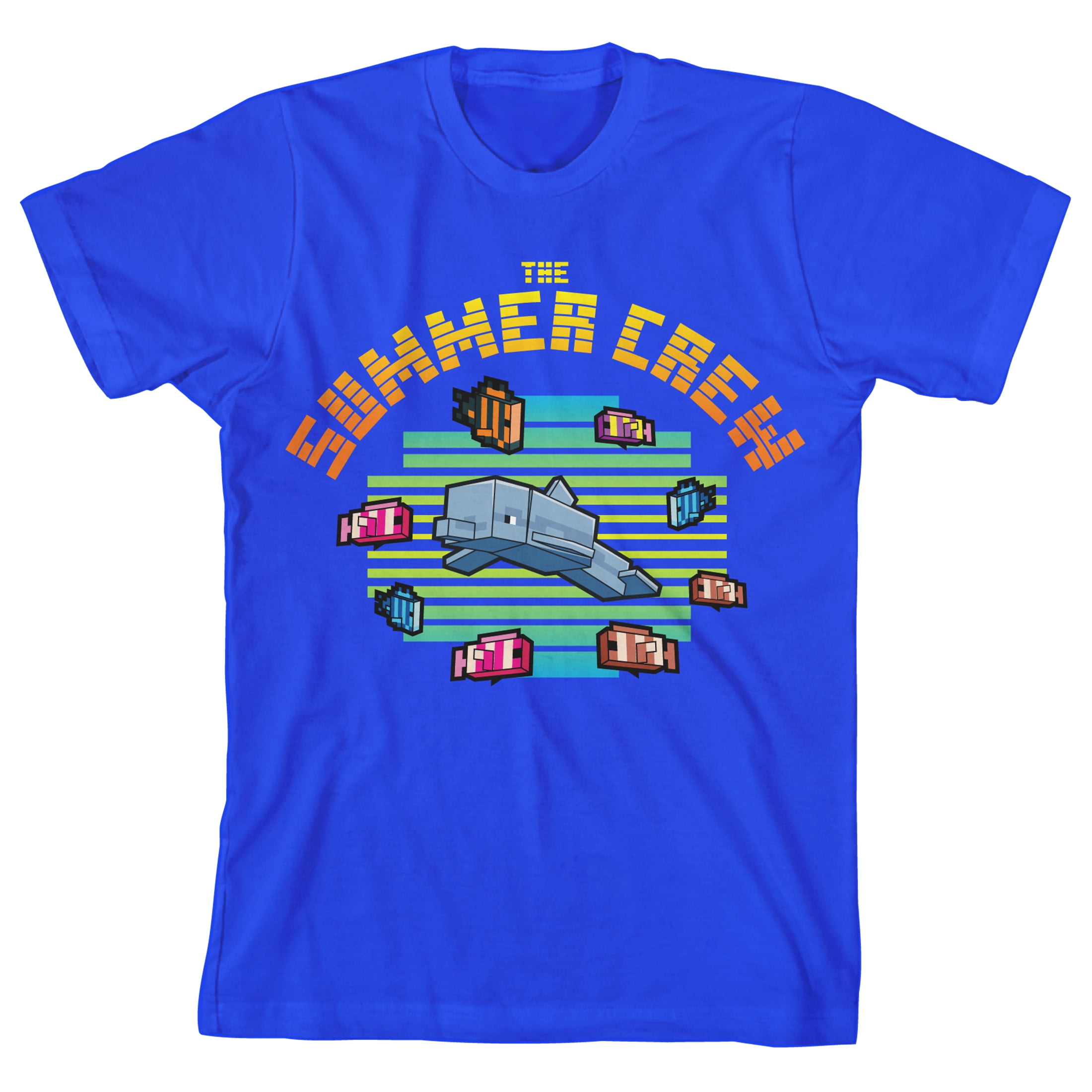 Minecraft Dolphin and Fishes Summer Crew Youth Boy's Royal Blue T-Shirt ...