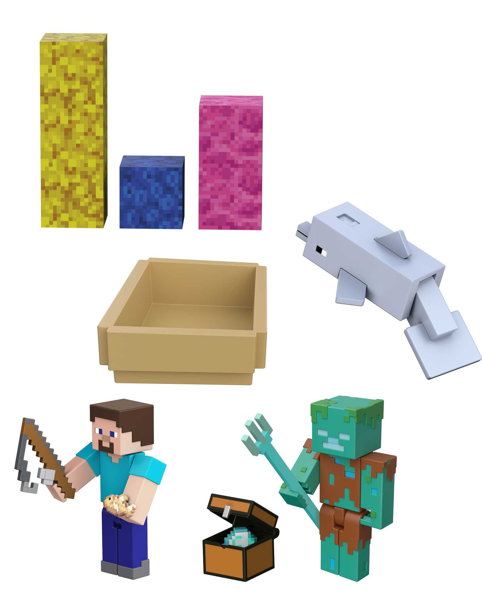 Minecraft Dolphin's Treasure Adventure Pack with 3 Action Figures & Accessories, 3.25-in Scale