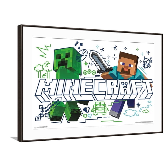 Minecraft: Doodle - Steve & Creeper Canvas Wall Poster, 22.375" x 34"
