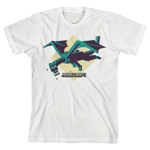 Minecraft Dragon Youth Boys White T-shirt-XS
