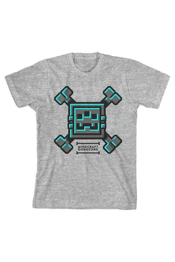 Minecraft Dungeons Bone Icon Boy's Heather Gray T-shirt-Large