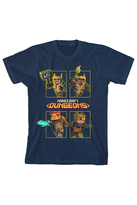 Minecraft Dungeons Boxed-In Characters Boy's Navy T-shirt-Large