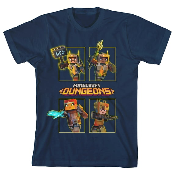 Minecraft Dungeons Boxed-In Characters Boy's Navy T-shirt-XS