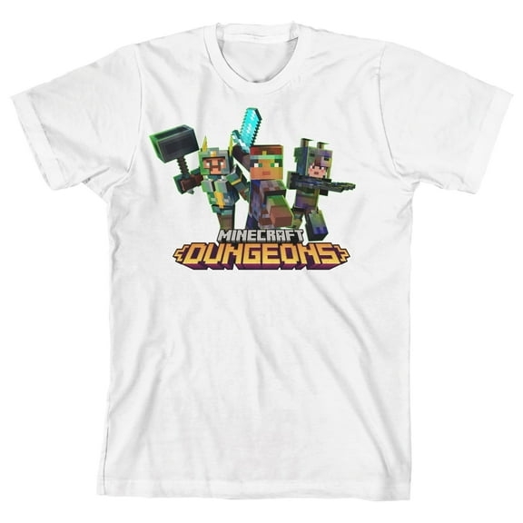 Minecraft Dungeons Character Group And Logo Youth White T-shirt-XL