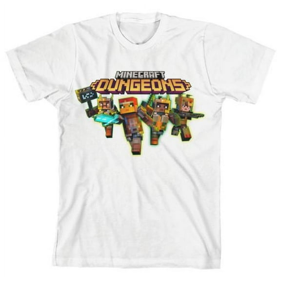 Minecraft Dungeons Charging Characters And Logo Youth White T-shirt-XS