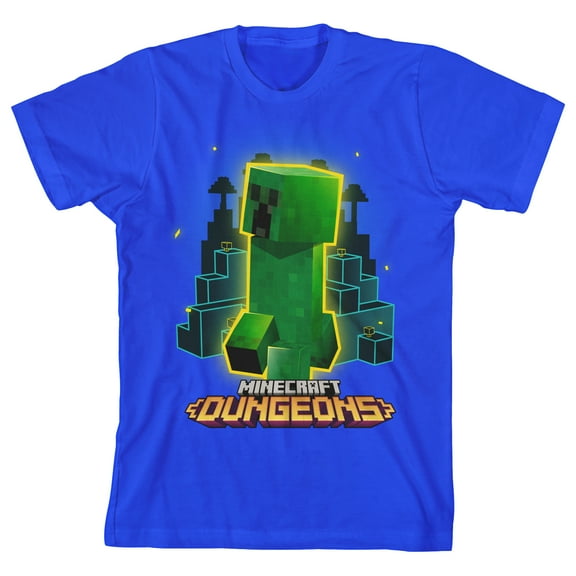 Minecraft Dungeons Creeper Graphic Boy's Royal Blue T-shirt-Medium