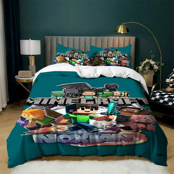 Minecraft Duvet Cover Set Ultra Soft Comfortable Bedding Set 3 Pieces Lightweight Quilt Cover with 2 Pillow Shams