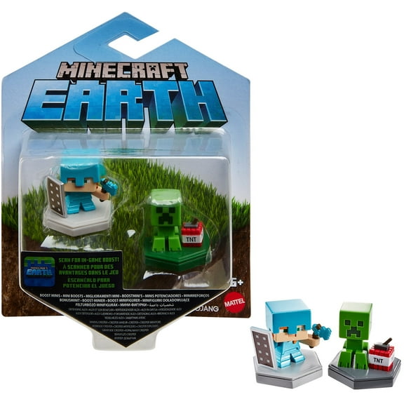Minecraft Earth Boost Mini Defending Alex & Mining Creeper Figure 2-Pack, NFC Chip Enabled For Play With Minecraft Earth Augmented Reality Mobile Device Game, Toys For Girls And Boys Age 6 And Up