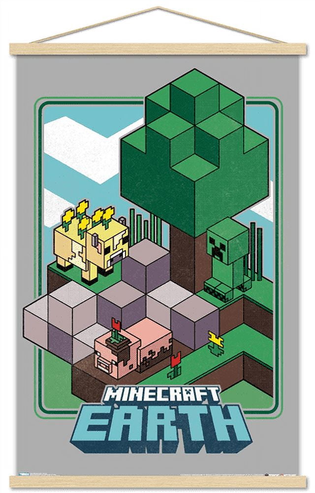 Minecraft Earth - Key Art Wall Poster with Wooden Magnetic Frame, 22. ...