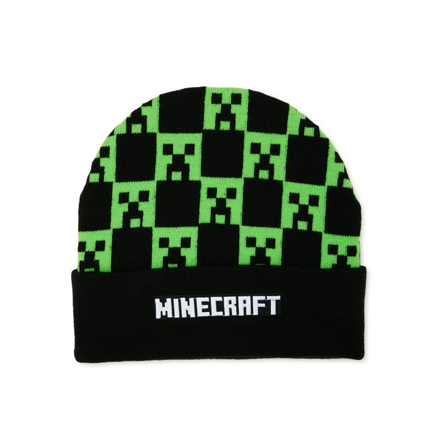 Minecraft Embroidered Check Beanie Black Green