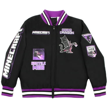 Minecraft Bomber Jacket for Boys, Zip-Up Enderdragon Varsity Jacket for Kids (Sizes 4-18)