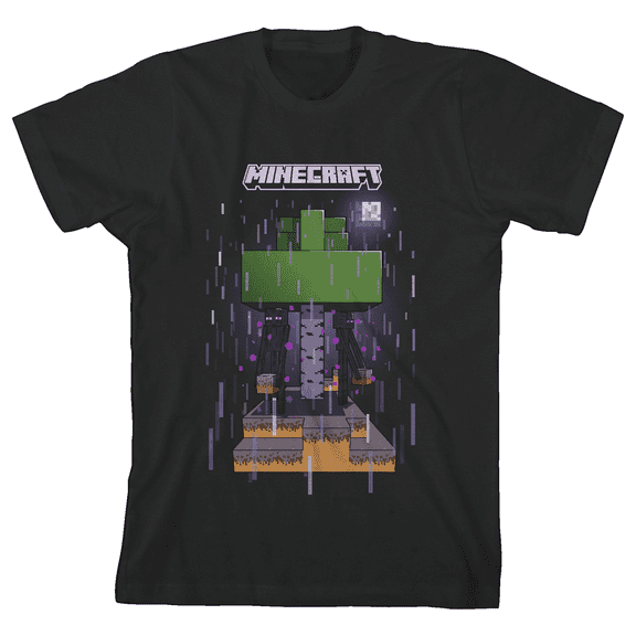Minecraft Enderman Crew Neck Short Sleeve Boys' Black T-shirt-XL