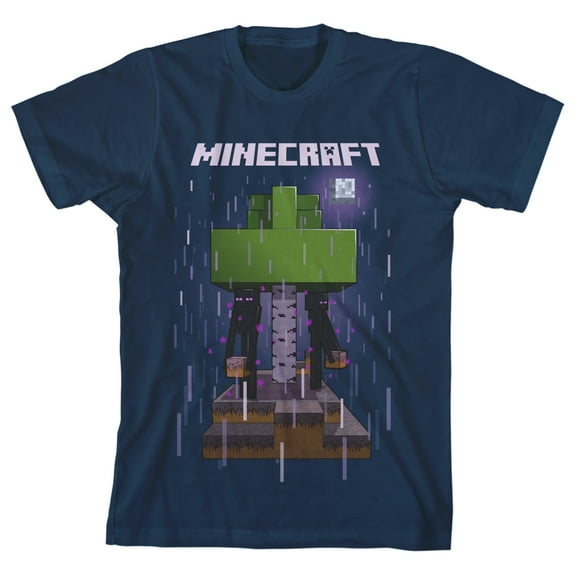 Minecraft Enderman In Rain Boy's Navy Blue T-shirt-X-Small