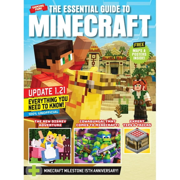 Minecraft - Essential Guide: Expert Tips Tricks, Update 1.21, Block Building, Disney Adventure, Star Wars: Path Of The Jedi, Teenage Mutant Ninja Turtles, Legends, Dungeons, Mob, Free Maps Poster!