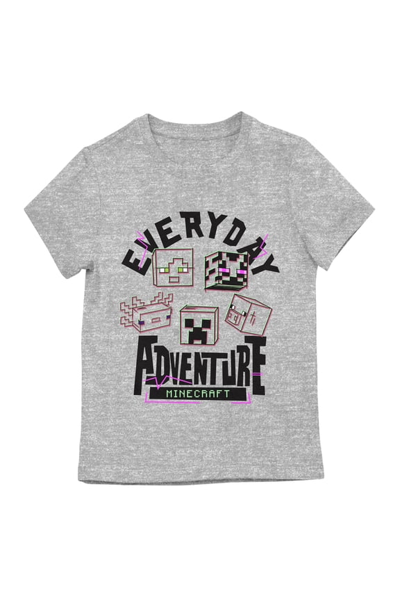 Minecraft Everyday Adventure Crew Neck Short Sleeve Athletic Heather Youth T-shirt-XS