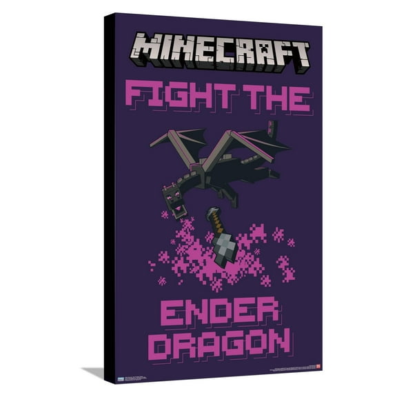 Minecraft - Fight The Ender Dragon Canvas Wall Poster, 14.725" x 22.375"