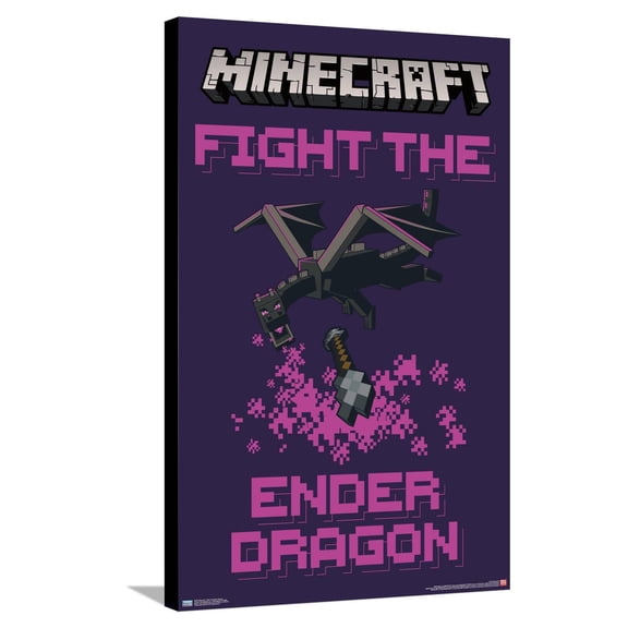 Minecraft - Fight The Ender Dragon Canvas Wall Poster, 22.375" x 34"