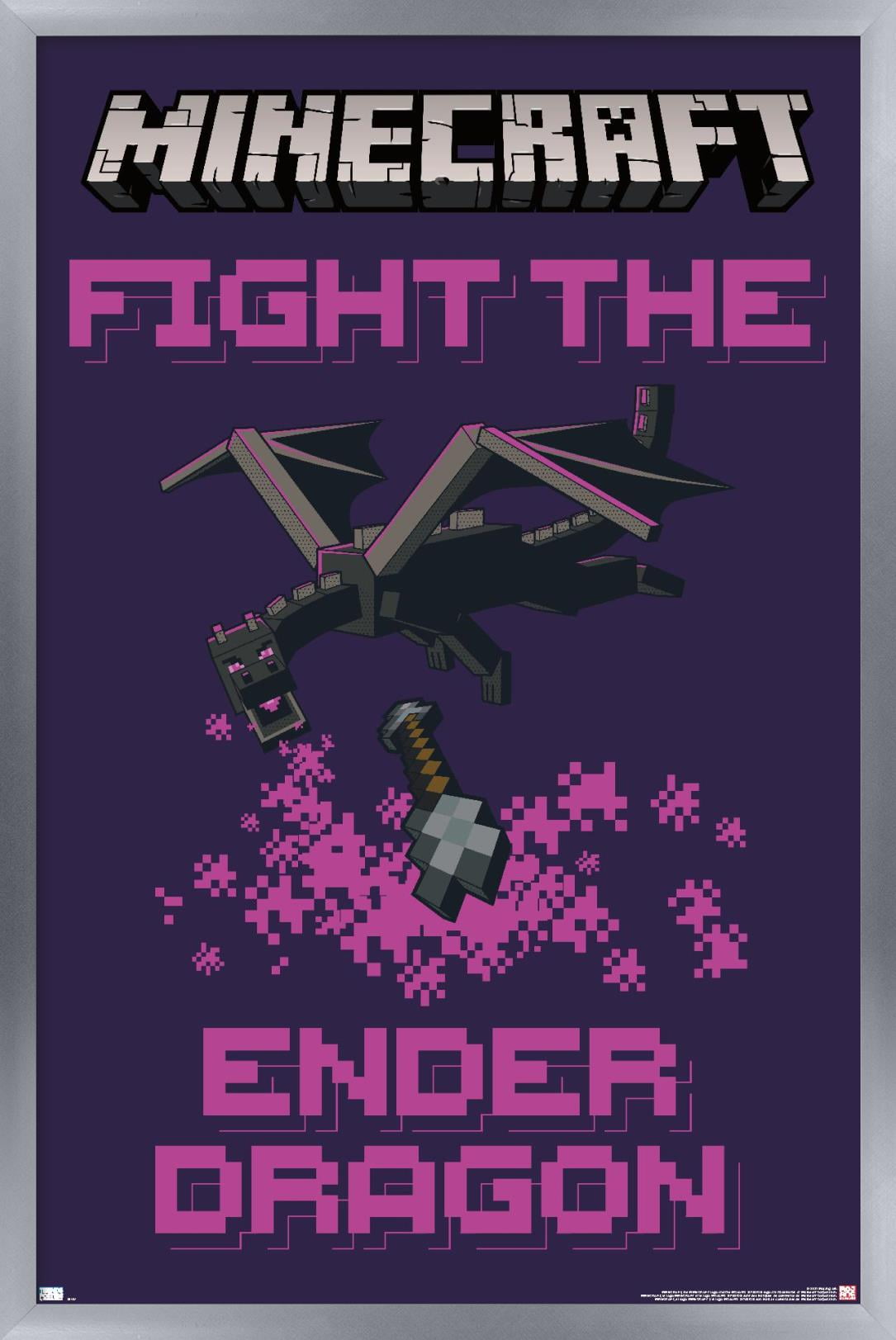 Minecraft - Fight The Ender Dragon Wall Poster, 14.725" x 22.375", Framed