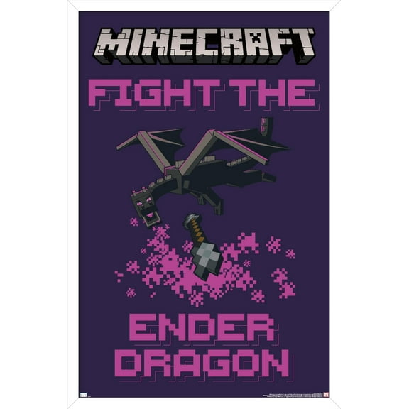 Minecraft - Fight The Ender Dragon Wall Poster, 22.375" x 34", Framed