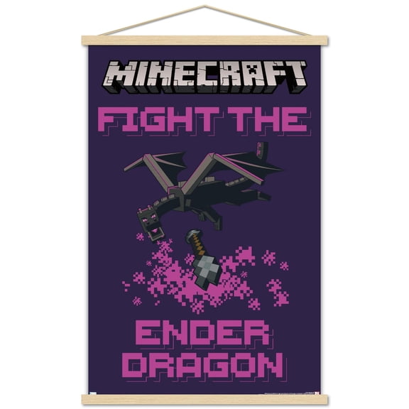Minecraft - Fight The Ender Dragon Wall Poster with Wooden Magnetic Frame, 22.375" x 34"