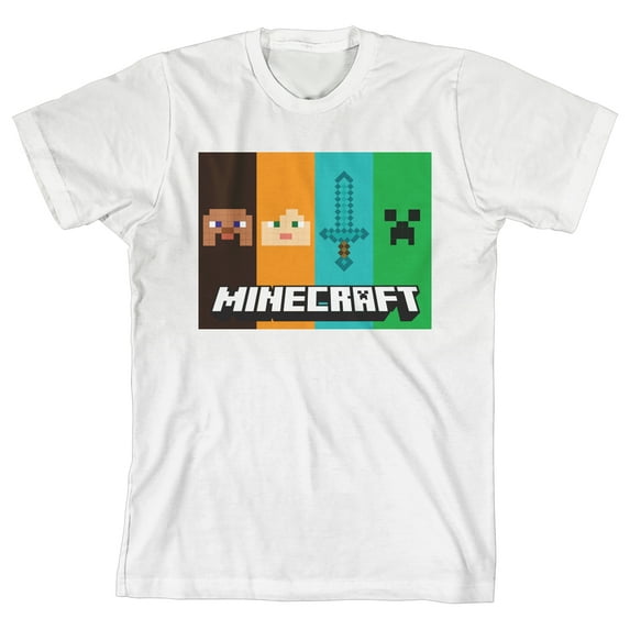 Minecraft Flat Panels Boy's White T-shirt-Large