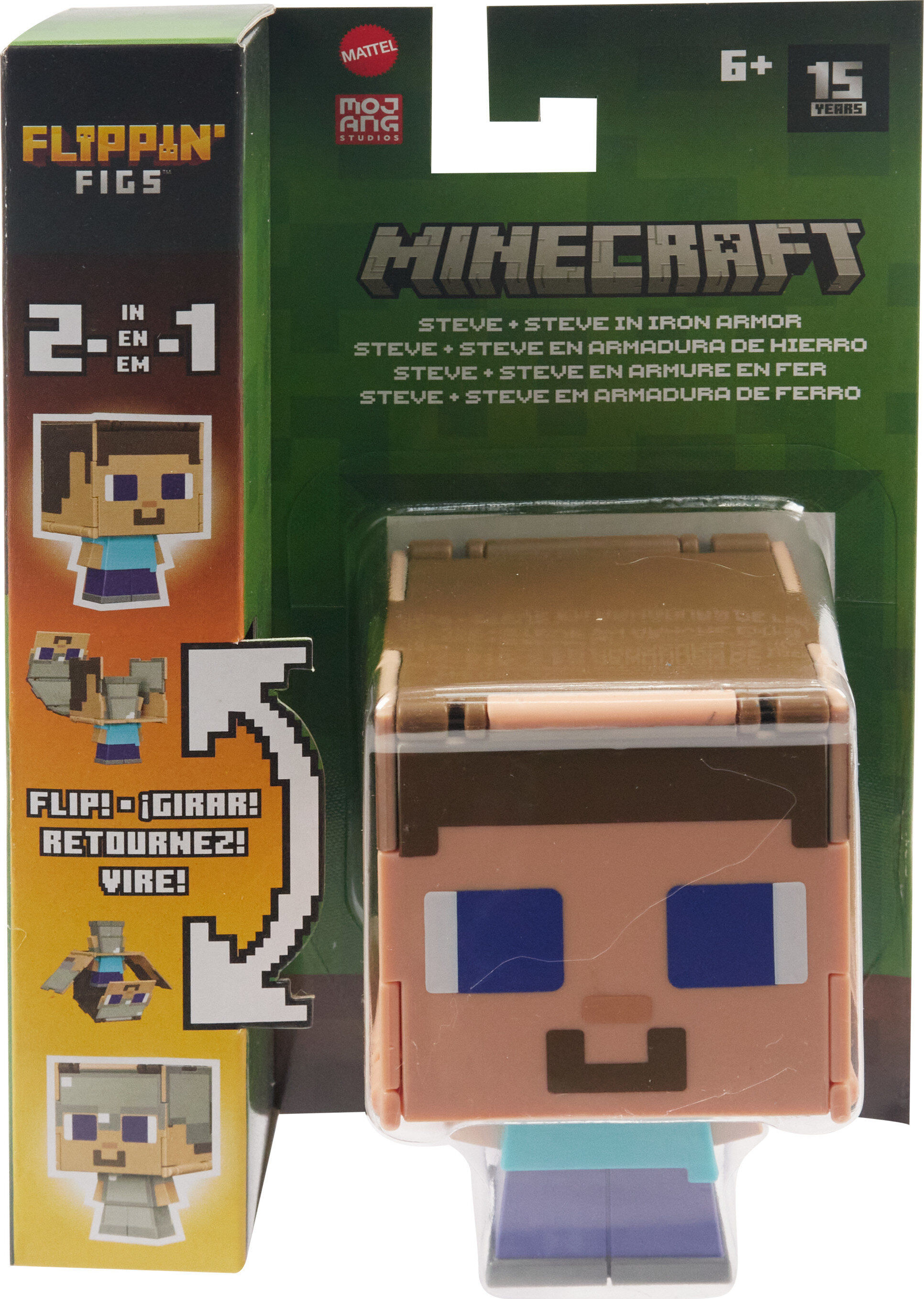Minecraft Flippin' Figs – Figura 2 In 1 Con Testa Girevole | 9,5 Cm, Personaggi Pixelati, Da Collezione
