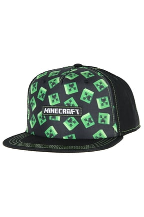 Minecraft Floating Creeper Head Design Flat Bill Youth Snapback OSFM Hat