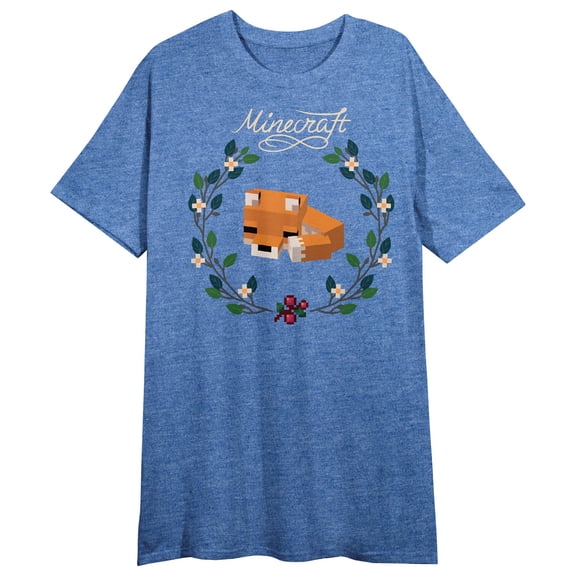 Minecraft Fox Crew Neck Short Sleeve Blue Heather Women's Night Shirt 
-Small
