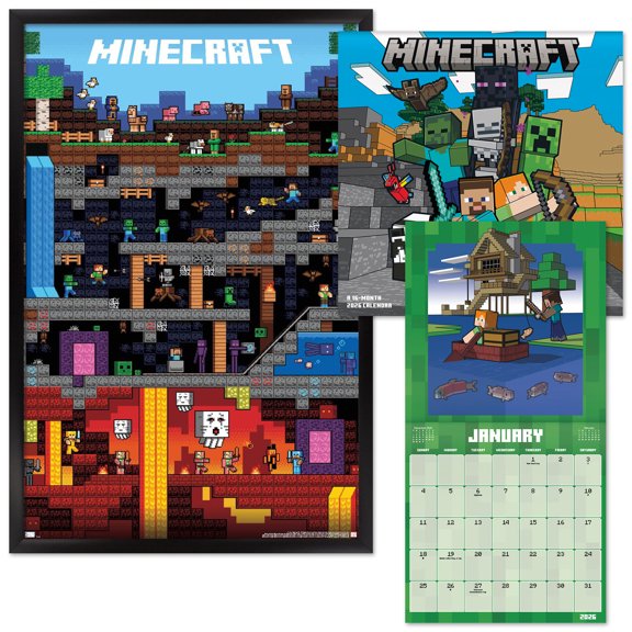 Minecraft Framed Poster and 2026 Calendar