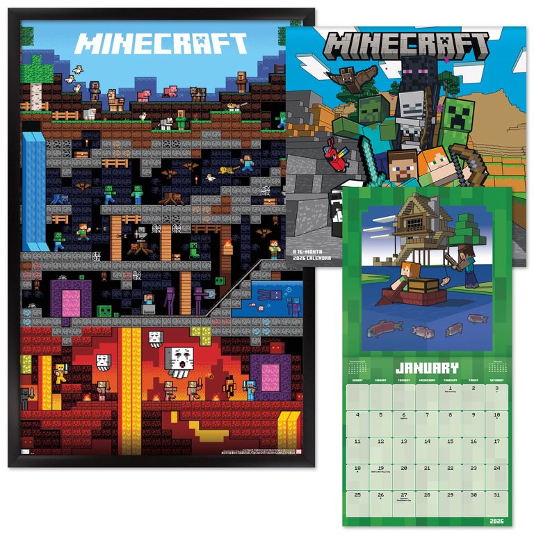 Minecraft Framed Poster and 2026 Calendar - Walmart.com